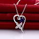 Silver Plated Brass Cubic Zirconia Heart with Flower Pendant Necklaces NJEW-BB06031-B-3