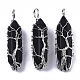 Natural Black Agate Big Wire Wrapped Pendants G-T133-P02A-1
