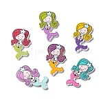 2-Hole Printed Wooden Buttons, Mermaid, Mixed Color, 30x17x3mm, Hole: 1.5mm
