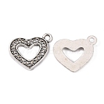 Coeur en argent antique pendentifs en alliage de tonalité de strass, cristal, 18x20x2mm, Trou: 2mm