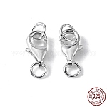 925 Sterling Silver Lobster Claw Clasps, with Jump Rings, Silver, 10x7x3mm, Hole: 3mm and 4mm