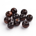 Природных шарики древесины, окрашенные, круглые, кофе, 12x10.5 мм, отверстие : 3 мм, Около 1800 шт / 1000 г