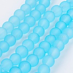 Прозрачные стеклянные бусины, матовые, круглые, Небесно-голубой, 6 мм, отверстие : 1.3~1.6 мм, около 140 шт / нитка, 31.4 дюйм