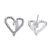 Clear Cubic Zirconia Heart Stud Earrings EJEW-N012-51P-A