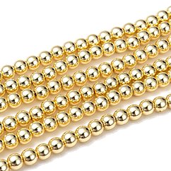 Chapelets de perles en hématite synthétique sans magnétiques, rond lisse, plaqué or, 6mm, Trou: 1~1.5mm, Environ 67~72 pcs/chapelet, 15.7 pouce