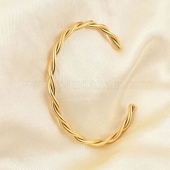 Ionenplattierung (IP) 304 Edelstahl gedrehte Seil Manschette Armreifen, echtes 18k vergoldet, Innendurchmesser: 1-7/8 Zoll (4.8 cm) x 2-1/4 Zoll (5.75 cm)