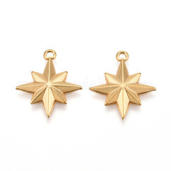 Ciondoli in acciaio inox 304, placcatura ionica (ip), charms stella, vero placcato oro 18k, 21.5x18.5x2.5mm, Foro: 1.6 mm