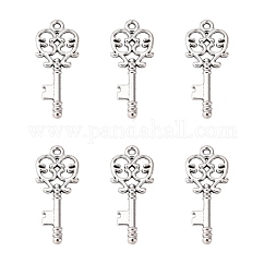Pendente in lega stile tibetano, pendenti della lega scheletro chiave,  piombo e cadmio libero, argento antico, 33x14x2mm, Foro: 2 mm