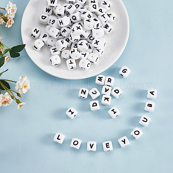 20 pz cubo bianco lettera perline di silicone 12x12x12mm dadi quadrati alfabeto perline con 2mm foro distanziatore lettera allentata perline per collana braccialetto creazione di gioielli&nbsp;JX432W