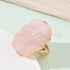 Bagues pour femmes en quartz rose naturel et alliage&nbsp;RJEW-G375-01G-01