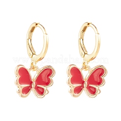 Серьги-кольца Huggie с подвесками и эмалью в виде бабочки&nbsp;EJEW-JE04725