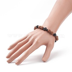 Эластичный браслет из натурального черного агата (окрашенного) и рудракши и синтетической бирюзы (окрашенного)&nbsp;BJEW-TA00187-02