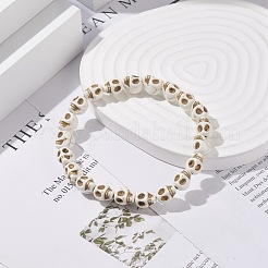 Pulsera elástica de calavera sintética turquesa (teñida)&nbsp;BJEW-JB08069-02