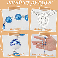 50 bracelet chapelet en métal avec pendentif croix de la Vierge&nbsp;BJEW-WA0001-07A
