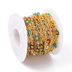 Catena a maglie di fiori smaltati in ottone ecologico fatta a mano&nbsp;CHC-E025-45G