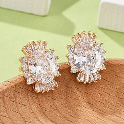 Pendientes de latón ovalado con micro pavé de circonitas cúbicas para mujer&nbsp;EJEW-G428-27G