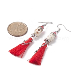 Boucles d'oreilles tête de mort turquoise synthétique&nbsp;EJEW-TA00235-01
