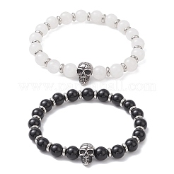 Stretch-Armbänder aus natürlichem augenlosem Obsidian und malaysischer Jade&nbsp;BJEW-JB12184
