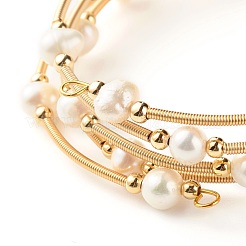 Perline di perle naturali quattro anelli avvolgono i braccialetti&nbsp;BJEW-JB06614