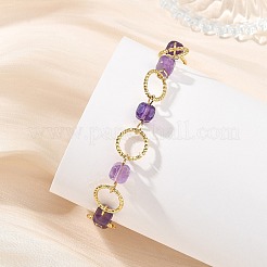 Bracelets à maillons ouverts en améthyste naturelle et laiton pour femmes&nbsp;BJEW-JB14116-01