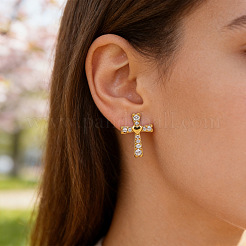 Boucles d'oreilles en laiton avec micro pavé de zircone cubique transparente pour femmes&nbsp;EJEW-K271-06G