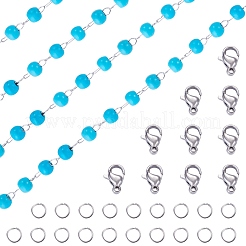 2.5 m de perles turquoise synthétiques faites à la main et chaînes à maillons ronds en acier inoxydable 316&nbsp;DIY-TA0016-15A-P