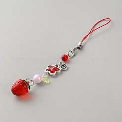 Пластиковые клубничные бусины мобильные ремни HJEW-WH00056-10B