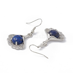 Orecchini pendenti con foglie di ginkgo e lapislazzuli tinti naturali con strass di cristallo&nbsp;EJEW-A092-03P-07