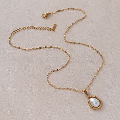 Vintage-Halsketten mit tropfenförmigem Anhänger aus Edelstahl und Imitationsperlen für Damen&nbsp;ZZ4514