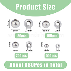 880 шт. 4 вида круглых бусин из нержавеющей стали 304 с прострочкой&nbsp;STAS-DC0015-28