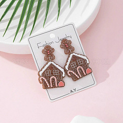 Рождественские акриловые серьги-гвоздики с блестками в виде домика для женщин&nbsp;FS-WG63F56-01