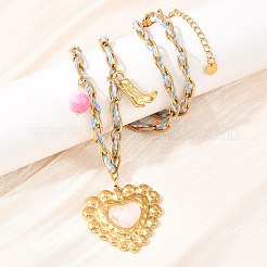 Женские ожерелья из полиэстеровой веревки с подвеской в виде сердца из нержавеющей стали 304 со стеклом и смолой&nbsp;NJEW-K252-12G