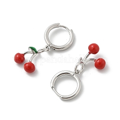 Orecchini a cerchio in ottone smaltato color ciliegia&nbsp;EJEW-M077-14P-02