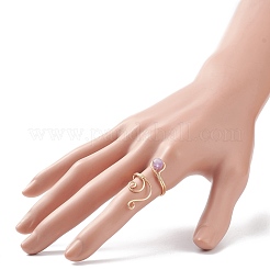 Anello da dito con perline rotonde in pietra mista naturale e sintetica&nbsp;RJEW-JR00517
