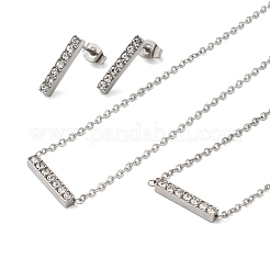Rechteckige Halsketten & Armbänder & Ohrstecker-Sets aus 304 Edelstahl mit Strassanhängern für Damen&nbsp;SJEW-C004-08P
