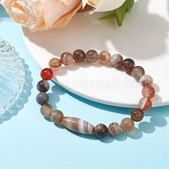 Braccialetti elasticizzati con perline ovali di agata naturale fasciata&nbsp;BJEW-JB09913