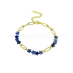Armbänder aus natürlichen Sodalith-Sternperlen mit Ketten aus 304er Edelstahl mit Büroklammern&nbsp;WGC91F5-02