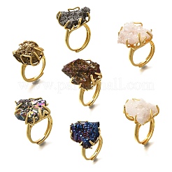 Самородки гальванизированные натуральные агатовые кластерные кольца для пальцев&nbsp;RJEW-K288-02G