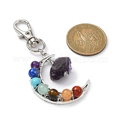 Colgante de luna de aleación y piedra mezclada sintética y natural de chakra envuelto en alambre&nbsp;HJEW-JM01575