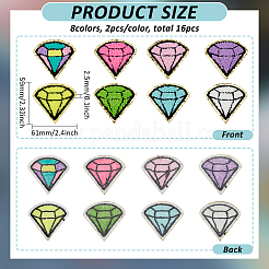 16 Stück 8 Farben Diamant Handtuch Stoff computergesteuerte Stickerei Stoff zum Aufbügeln/Aufnähen Patches&nbsp;PATC-FG0002-89