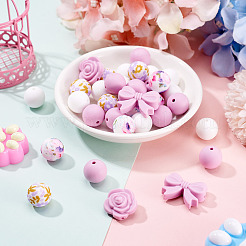 34 pièces 6 styles de perles de silicone&nbsp;SIL-TA0003-51A