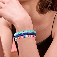 30 pièces 15 couleurs polymère argile heishi surfeur bracelets extensibles ensemble&nbsp;BJEW-SW00134