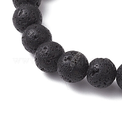 Braccialetti elasticizzati con perline rotonde di ametista naturale e roccia lavica da donna&nbsp;BJEW-JB10797-01