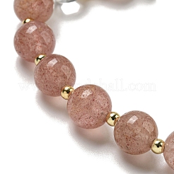 Braccialetti elasticizzati rotondi con quarzo fragola naturale e perline di cristallo di quarzo&nbsp;BJEW-M315-09
