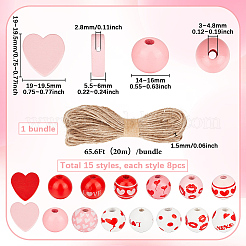 DIY-Sets zur Herstellung von Anhängerdekorationen aus Holzperlen und Jutekordel zum Valentinstag&nbsp;DIY-SP0002-71