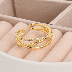 Кольца-манжеты для женщин с покрытием крест из латуни с микропаве из прозрачного кубического циркония RJEW-M028-123G