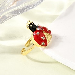 Латунные эмалевые микропаве прозрачные кубические цирконии открытые манжеты кольца для женщин&nbsp;RJEW-I111-05G-03