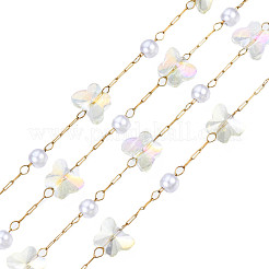 Papillon en verre et chaînes de perles en plastique abs&nbsp;CHS-N003-02-07