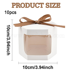 10 шт шестиугольные коробки для торта из крафт-бумаги с визуальным окном и лентой&nbsp;CON-YW0001-88A