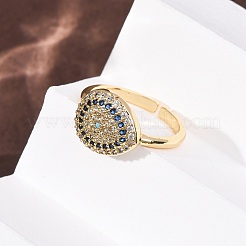 Латунные микропаве кубические цирконии манжеты открытые кольца для женщин&nbsp;RJEW-K264-09D-G